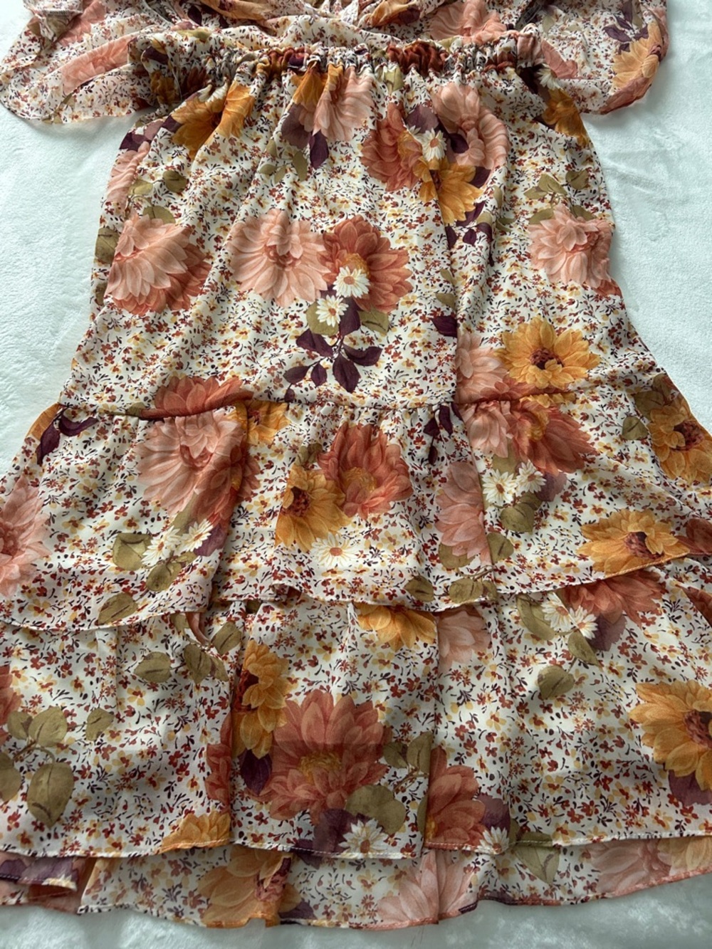 Floral Off-Shoulder Casual Dress in Peach & Mustard - Picture 4 of 9